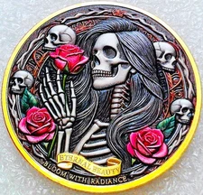 Gothic Rose Commemorative Coin Skull & Floral Collectible Gold Color Coin