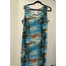 Karen Kane Women’s Hawaiian Maxi Dress Hula Dancers Tropical Cruise Vacay MED