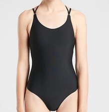 NWT Athleta Keyhole One Piece  Black Tie Neck Swimsuit Size Small Tall