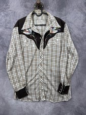 Vintage H Bar C Plaid Pearl Snap Embellished Embroidered Men's Western Shirt L