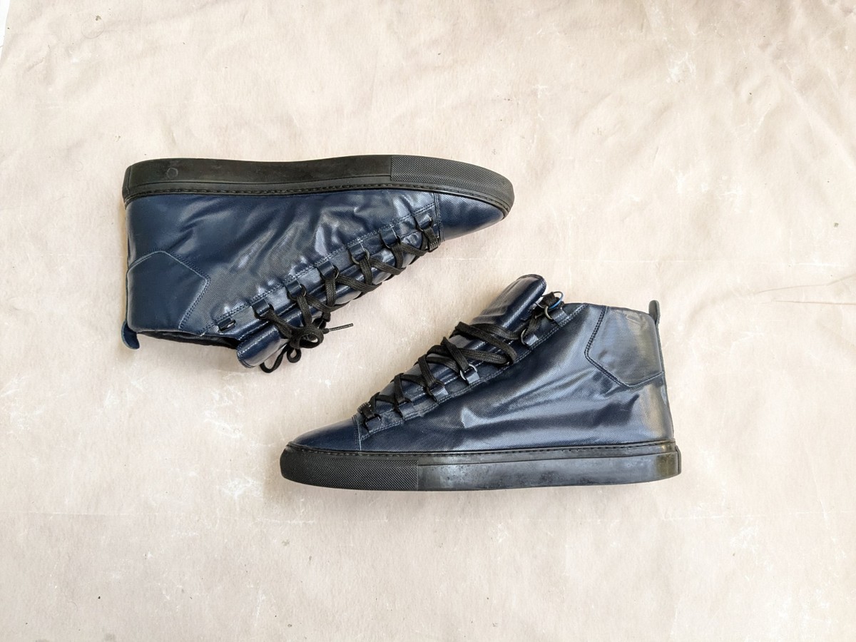 Balenciaga Arena Navy Blue Leather Men 13 46 Leather Black High