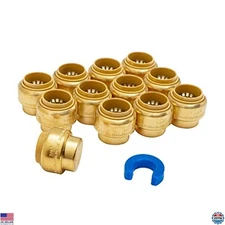 12-Pack 3/4" Push Fit End Caps, No Lead Brass Plumbing Fittings for PEX, Copper