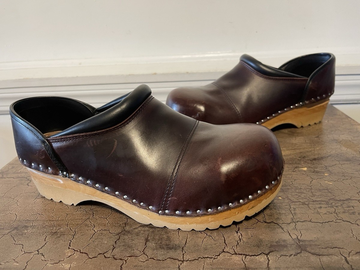 靴 Troentorp TROENTORP Swedish Leather Closed Back Clogs Pablo Brown/Natural Sz