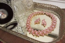 Vintage Barbie Pink Harry Winston Style Wreath Necklace & Earring Set Swarovski
