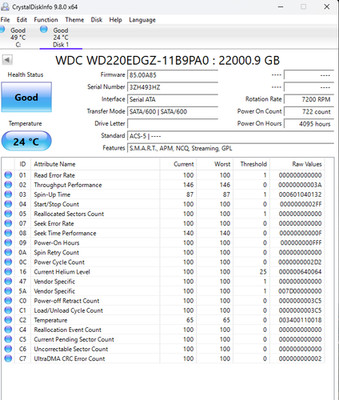 WD 22TB 7.2K RPM SATA 6Gb/s 512e 3.5in HDD WDC WD220EDGZ   (READ)