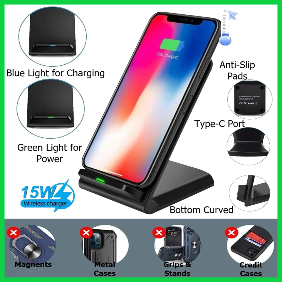 5 Pack Wireless Fast Charger Stand Dock Cradle for Samsung iPhone Android Phone - Image 4 of 4