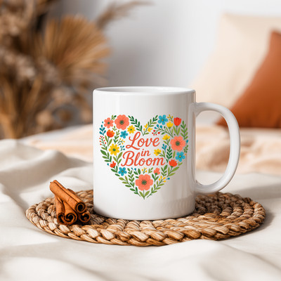 Flower Heart Coffee Mug Valentine's Day Love in Bloom