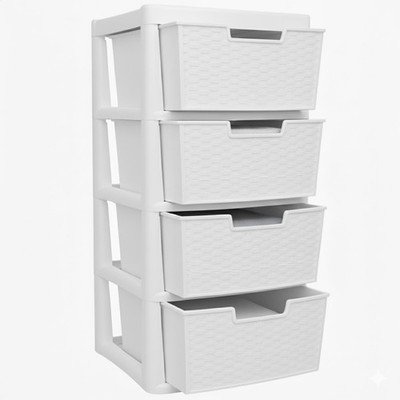 Large 4 Drawers Rattan Storage Unit Modular Tower Plastic Organizer ...