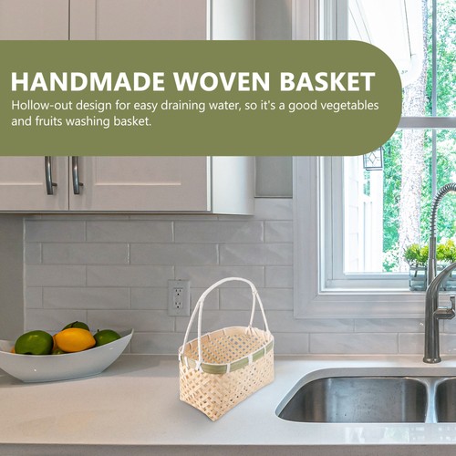 Handmade Woven Bamboo Basket Household Portable Storage Basket Flower Basket - Picture 5 of 12