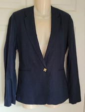 Harve Benard Navy Blue Linen Blazer Jacket Minimalist Quiet Luxury NEW Size 8