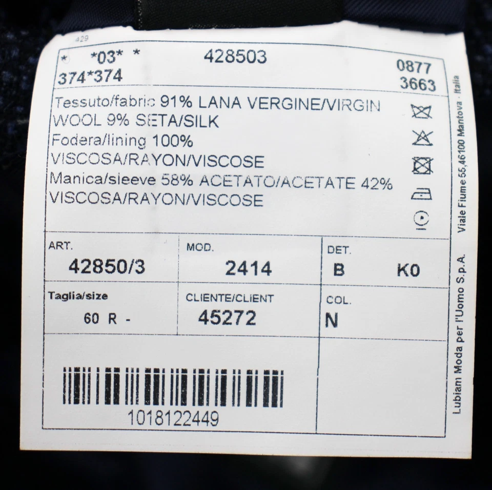 Abrigo deportivo Lubiam 50 R se adapta a 48 R (60 EU) para hombre azul marino jaspeado lana blazer nuevo con etiquetas Foto 4 de 4