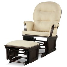 Costway Wood Glider and Ottoman Cushion Set Baby Nursery Rocking Chair Beige