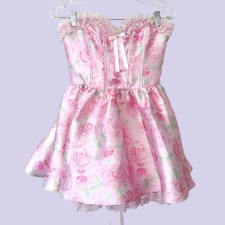 Dolls Kill Sugar Thrillz Forever Fancy Floral Corset Dress Coquette Mini Size S