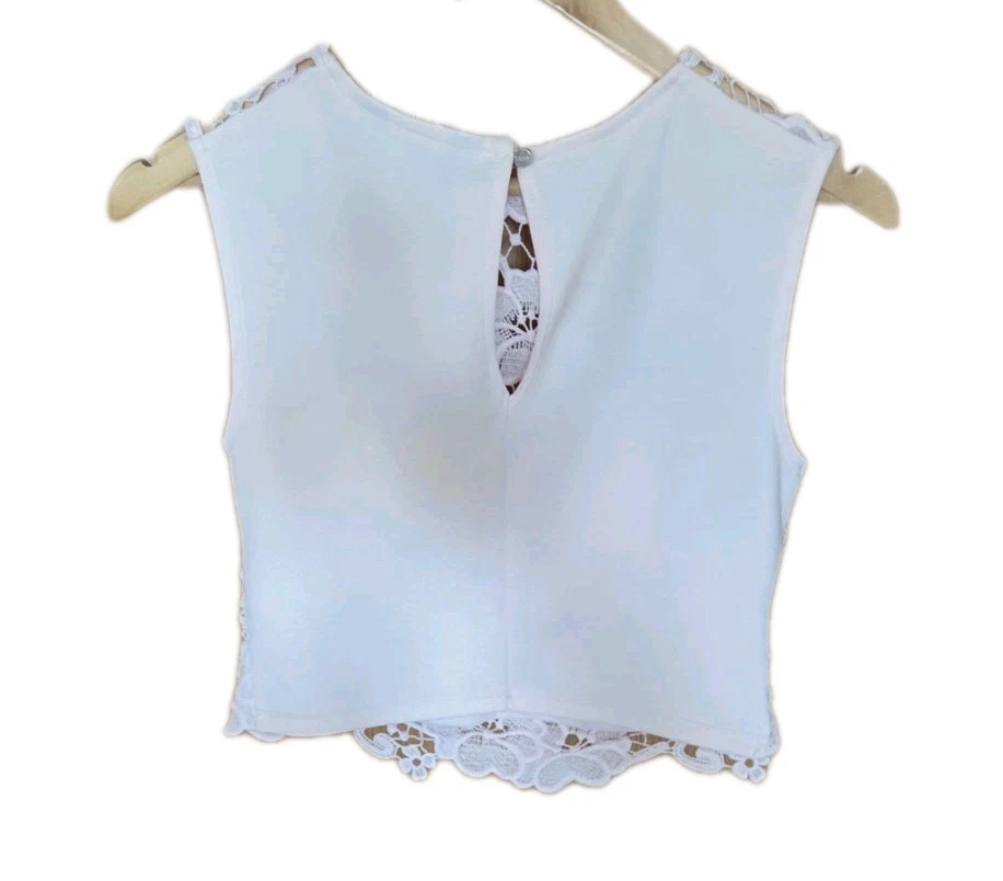 Lipsy Lace Crop Top Women's Pink UK•10 Sleeveless Elegant - Image 2 of 4