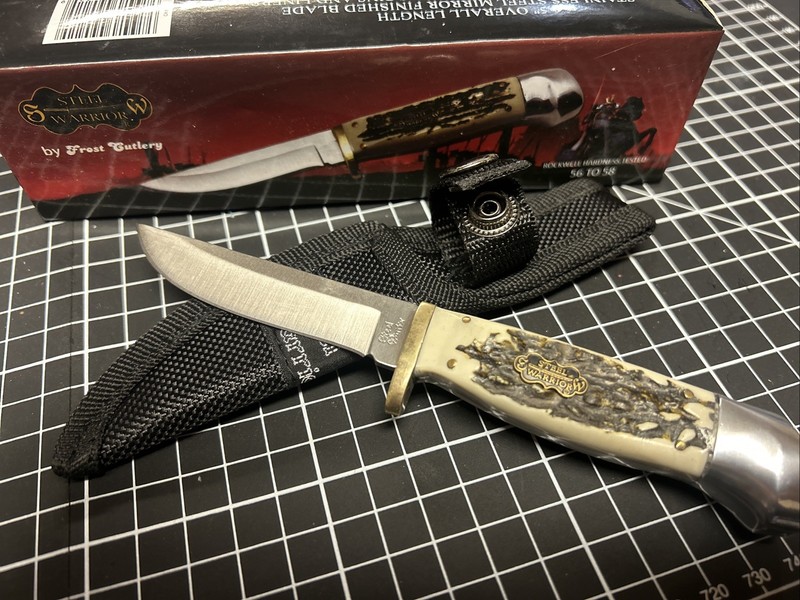 Frost Cutlery Steel Warrior Trapper Fixed Blade, Nylon Sheath