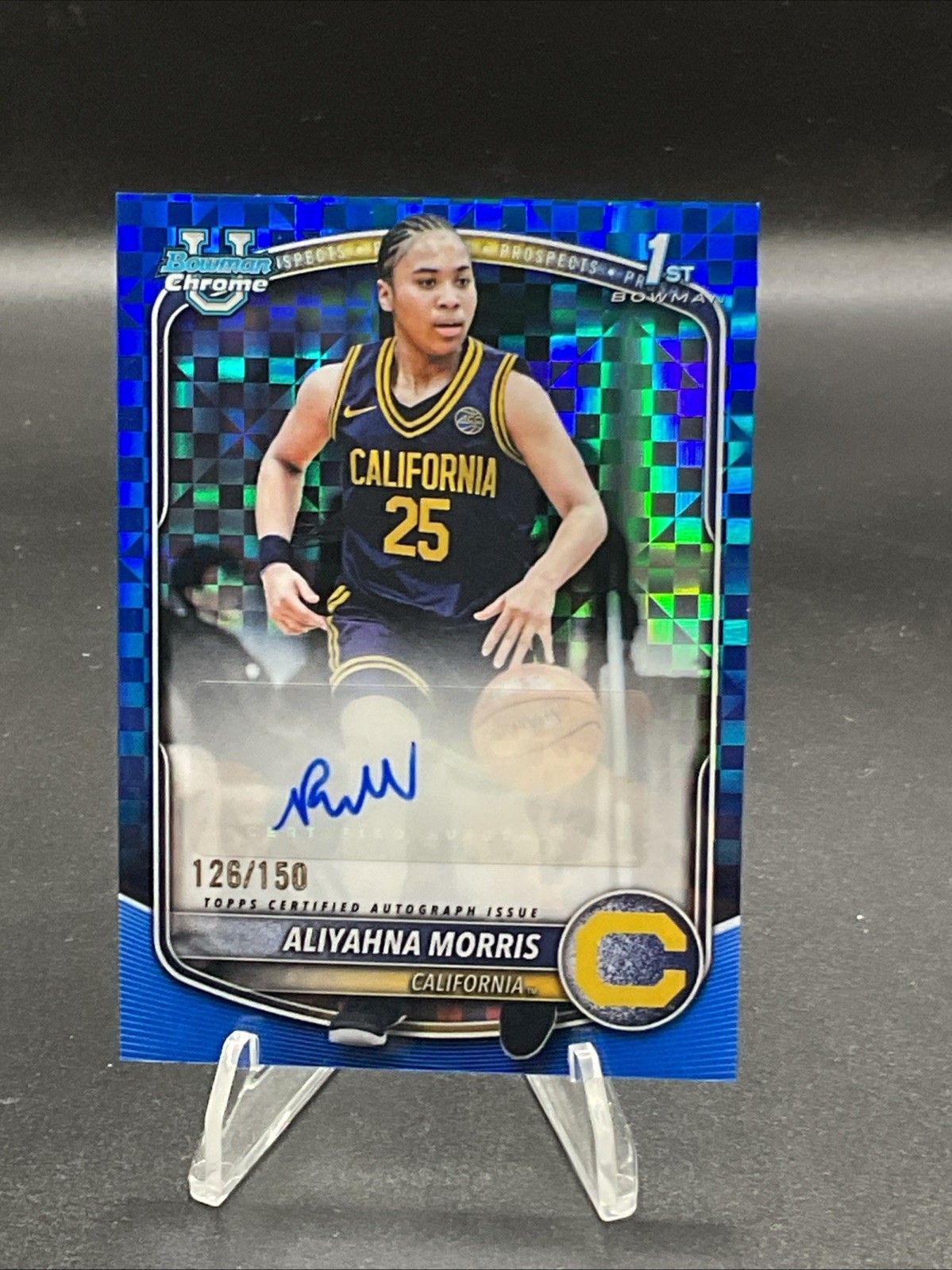 Aliyahna Morris Auto Blue Checker Board /150 2025-26 Bowman Basketball