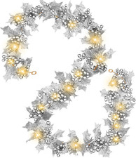  Timer  Lighted 6 Ft Silver Berry Garland Prelit Christmas Garland with 20 War