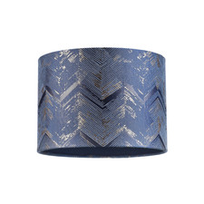 Contemporary Midnight Blue Drum Lamp Shade with Gold and Silver Metallic Deco...