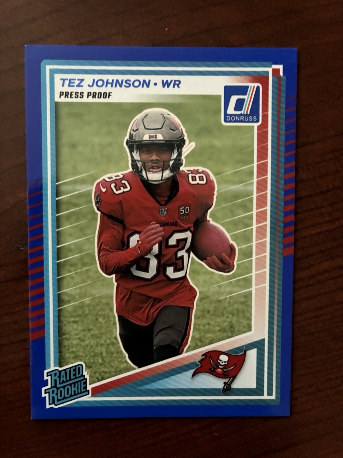 2025 Panini Donruss - Rated Rookie Tez Johnson #313 Press Proof Blue (RC)