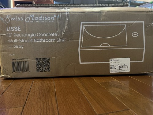Lisse 16” Rectangle Concrete Wall-Mount Bathroom Sink in Dark Grey Brand New - Picture 4 of 7