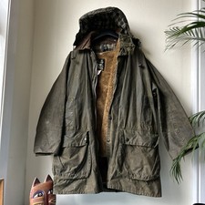 Barbour Border Waxed Jacket Mens C40 Vintage Olive Hunting Coat Hood+liner