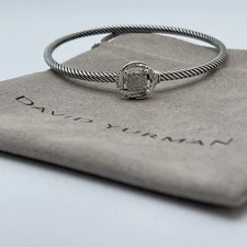 David Yurman Sterling Silver 3mm Infinity Pave Diamond Bracelet