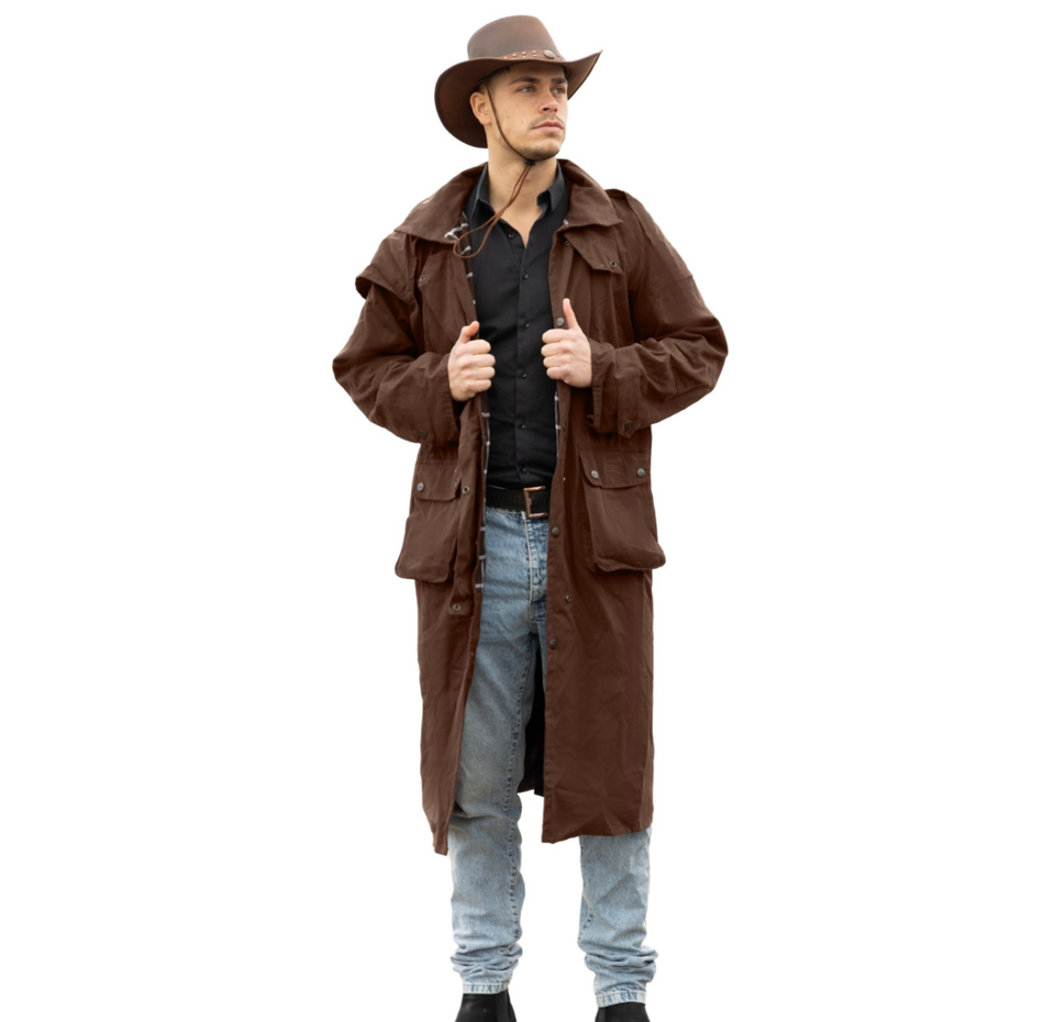 Cowboy Slicker Premium Unisex Western Long Duster Oilskin Jacket Waterproof Coat Free ...
