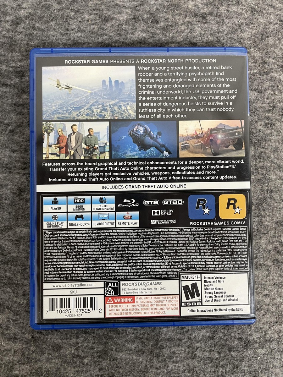 Grand Theft Auto V GTA 5 PlayStation 4 PS4 Complete Game Disc