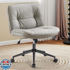 OLIXIS Criss Cross Chair with Wheels, Legged Home Office PU Leather Wide Arml