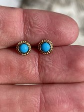 9ct Gold Turquoise Stud Earrings, Vintage 9k 375