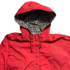 Vintage 90s Nike Red Hooded Anorak Pullover Windbreaker Jacket with Patterned Li