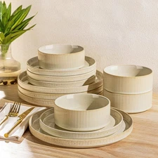Ceramic Dinnerware Sets for 4, 12 Pieces Porcelain Lightweight Speckled Plate...