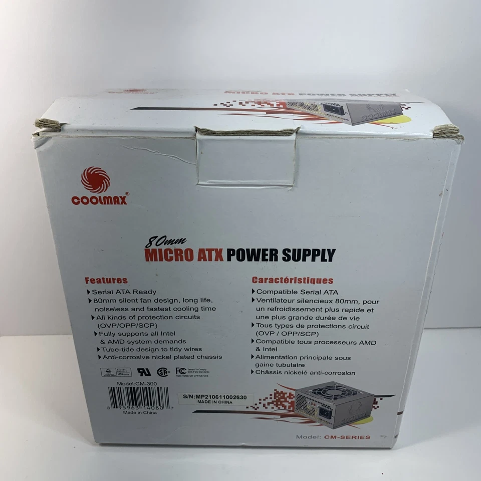 CoolMax CM-SERIES 300 Watt 80mm Micro ATX Power Supply CM-300 Series Never Used - Image 2 of 4
