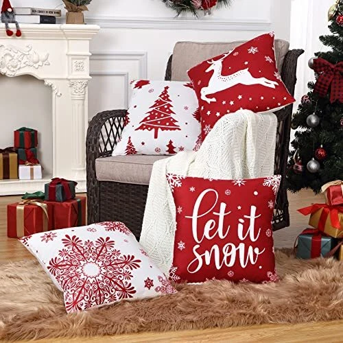 Christmas Decorations Velvet Pillow Covers 18x18 Inch Set of 18 x 18-Inch Red - Image 4 of 4