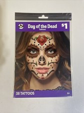 Halloween Costume Day Of The Dead Temporary Face Tattoos With Rose 38Pc Age 6 