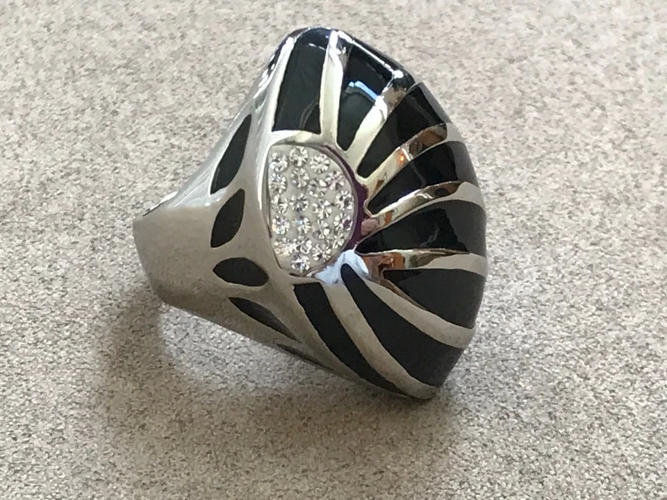 Сталь по дизайну шикарный кольцо с черной эмалью и кубический цирконий размер 10 - Изображение 3 из 4