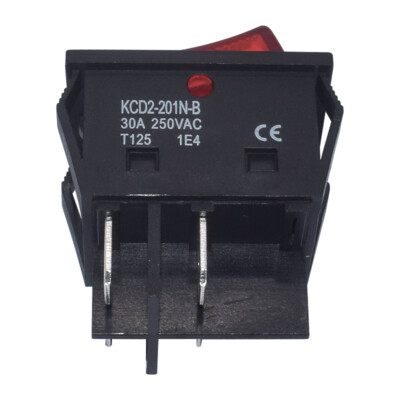 KCD2-201N-B 4-pin 2-position 30A 250VAC Power Switch with Red Lamp Rocker Switch