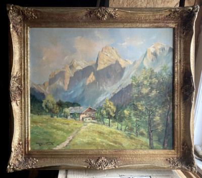 ::ERICH SPÖRL MUNICH OIL PAINTING ALPS SIGNED ANTIQUE PAWNLHOF A WILD EMPEROR