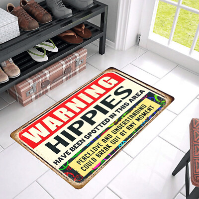 Vintage Style Warning Hippies Have Been Spotted Doormat Rug Indoor ...