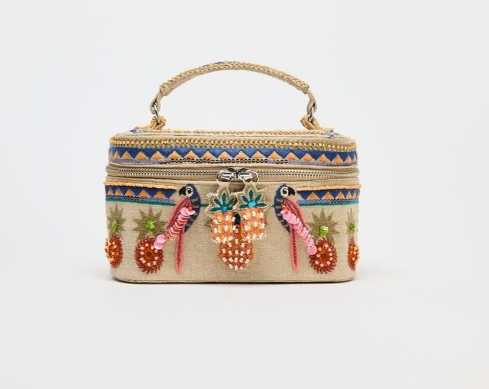 Zara Beaded Hard Handbag Ecru 6586/510/719 with Detachable