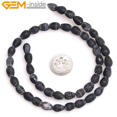 Cuentas de piedras preciosas esmeriladas mate natural de ágata negra de arroz para hacer joyas de 15" - Imagen 15 de 34