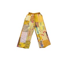 Yellow Patchwork Harem Pants, Boho Hippie Harem Pants, Wide Leg Bohemian Pant