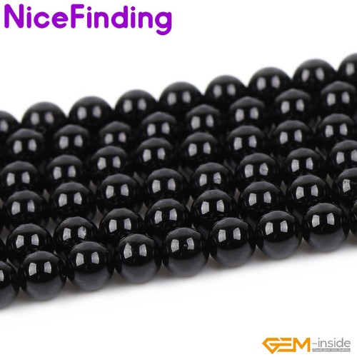Genuine Black Round Tourmaline Natural Stone Beads For Jewelry Making Strand 15" - Picture 18 of 40