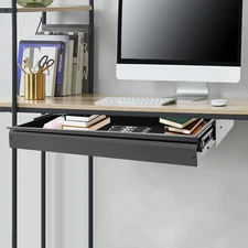 Iron Rectangular Under Desk Mounted Sliding Pull-out Drawer Storage Organizer