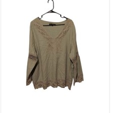 Boho Peasant Linen Top 2X Green Embroidered Beachy Cottagecore Lagenlook Goblin