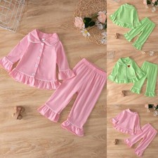 Newborn Baby Girl Solid Long Sleeve Tops Ruffle Pants Sleepwear Clothes Outfits