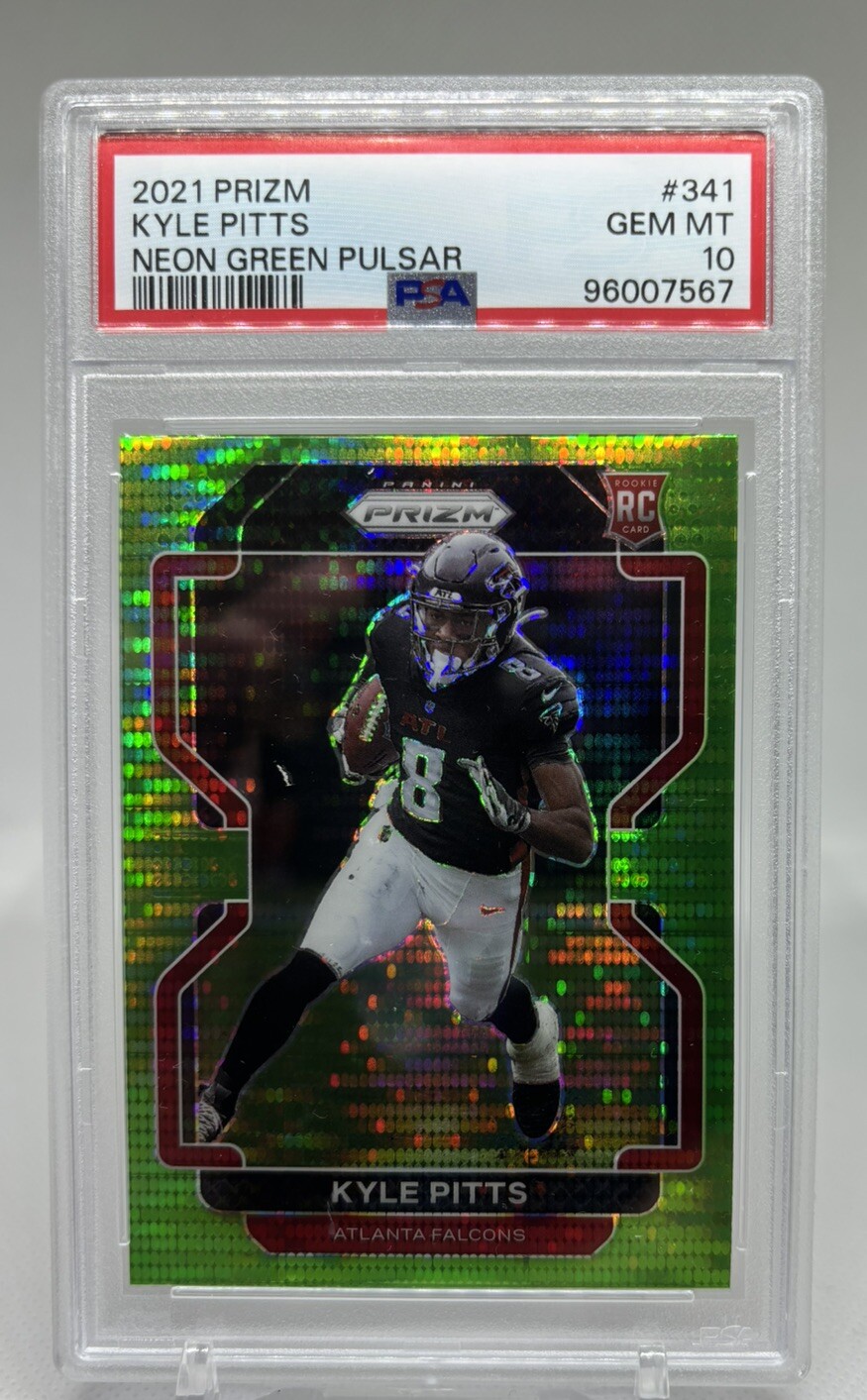 2021 Panini Prizm Kyle Pitts #341 Rookie Neon Green Pulsar Falcons PSA 10