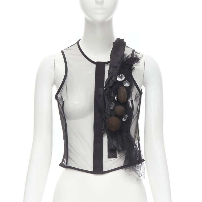 Runway COMME DES GARCONS 2004 black sheer mesh jewel embellishment 