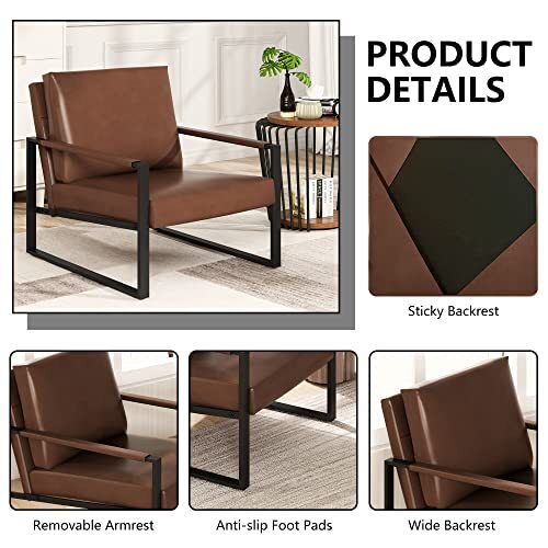 AWQM Leather Accent Chair Set of 2 Sofa Chair with Extra-Thick Padded Backres...