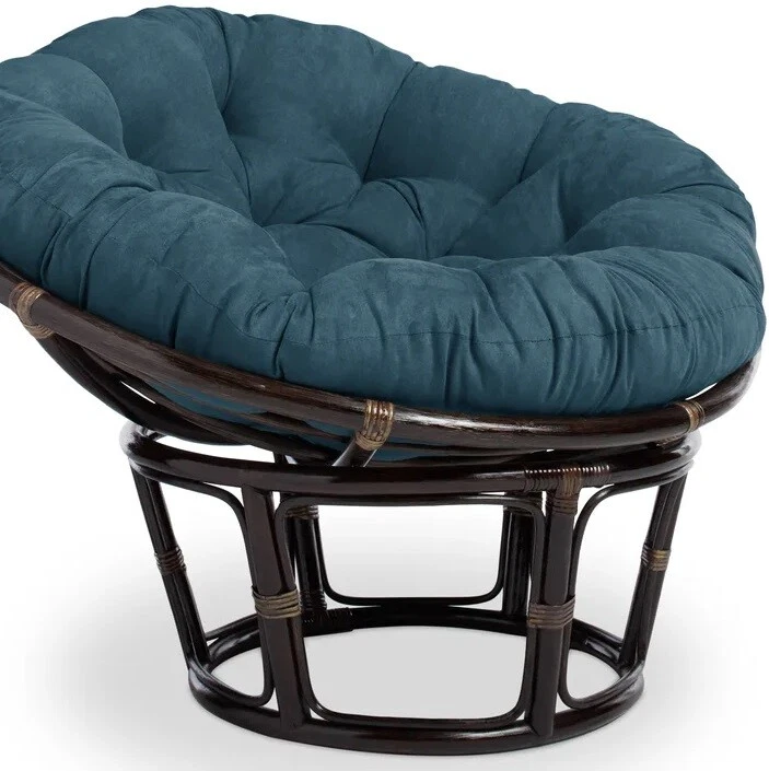 Cadeira Papasan azul meia-noite almofada estrutura de vime assento de vime tecido camurça macia - Imagem 3 de 3